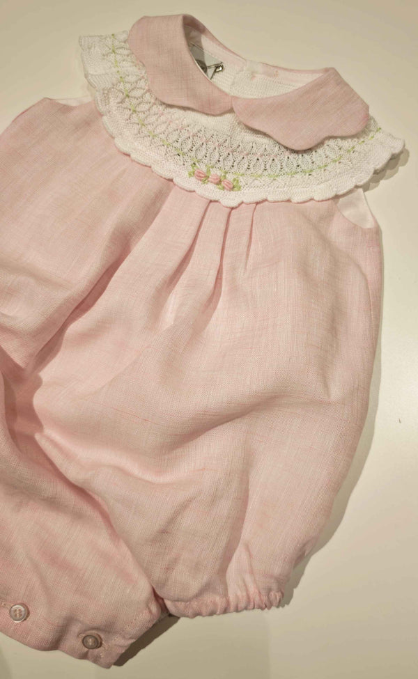 MARLù EK1323 PAGLIACCETTO LINO E FILO RICAMATO ROSA PESCO LIME