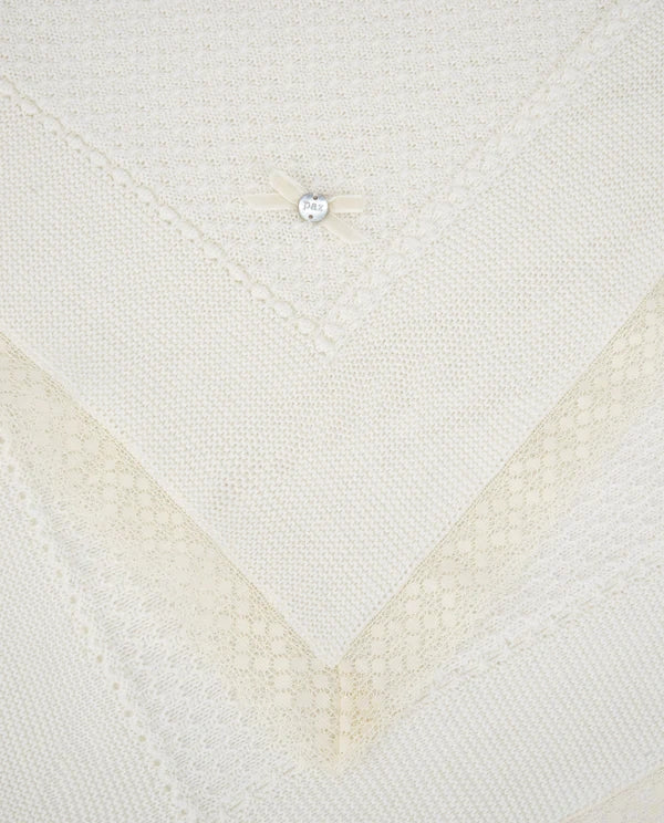 PAZ RODRIGUEZ COPERTA LANA PANNA CON PIZZO ECRù