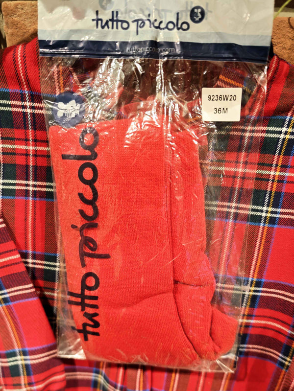 TUTTO PICCOLO ABITO A CAMPANA TARTAN ROSSO +CALZAMAGLIA ROSSA