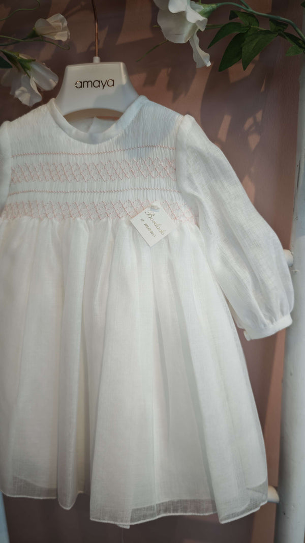 AMAYA ABITO BATTESIMALE PUNTO SMOCK CRUDO ROSA 190027