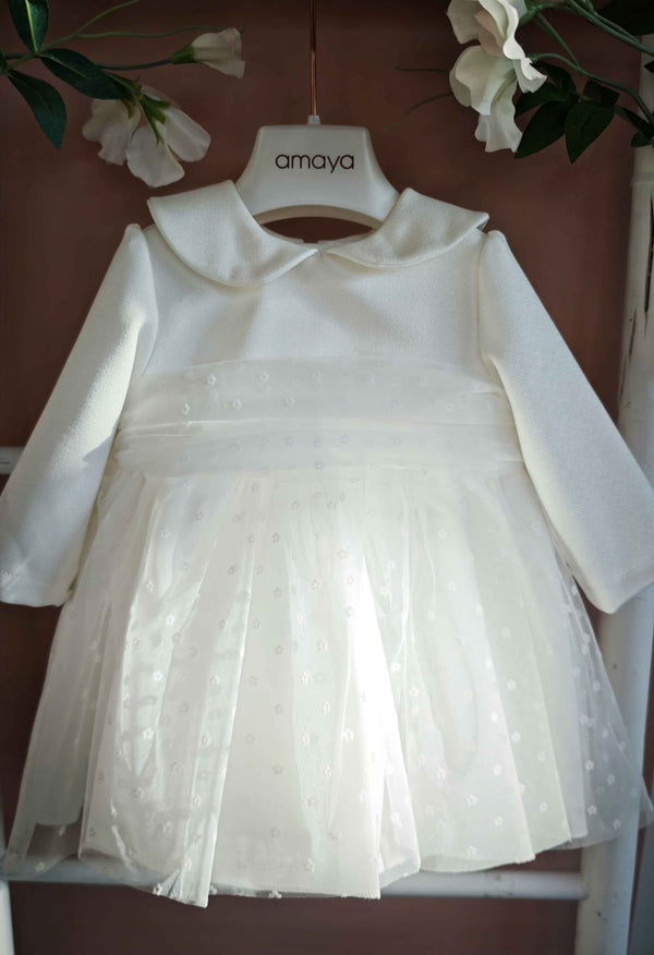 AMAYA ABITO BATTESIMALE CON FIORELLINI SUL TULLE 621155