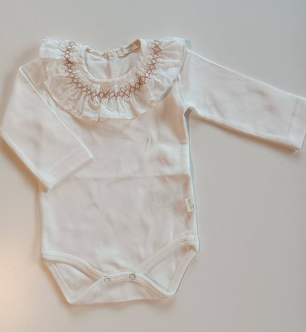 BABYGI BODY CON COLLETTO PUNTO SMOCK BIANCO/ROSA PALO