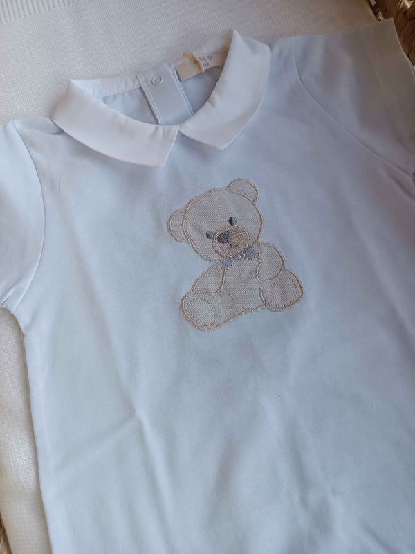 BABYGI PAGLIACCETTO ORSETTO AZZURRO MEZZA MANICA