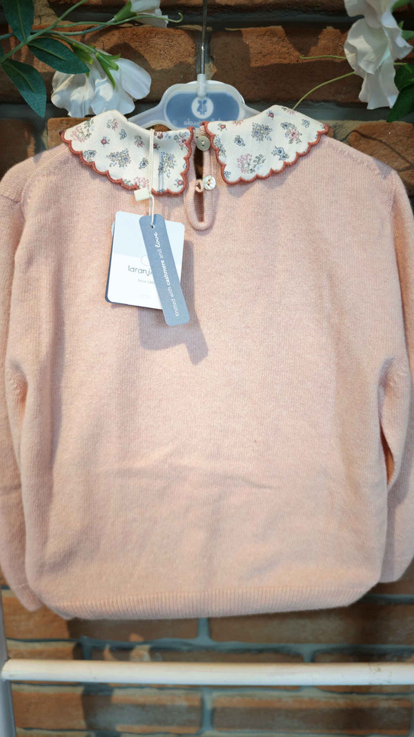 LARANJINHA MAGLIA ROSA CON COLLETTO IN TESSUTO FANTASIA I5766