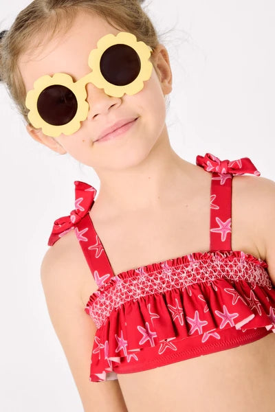 YSABEL MORA Bikini da bambina con dettagli a balze e motivo a nido d'ape di stelle marine 95155