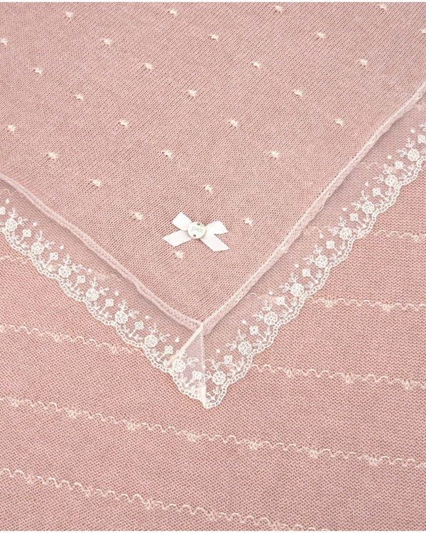 Paz Rodriguez coperta cotone/cachemire con pizzo rosa cipria