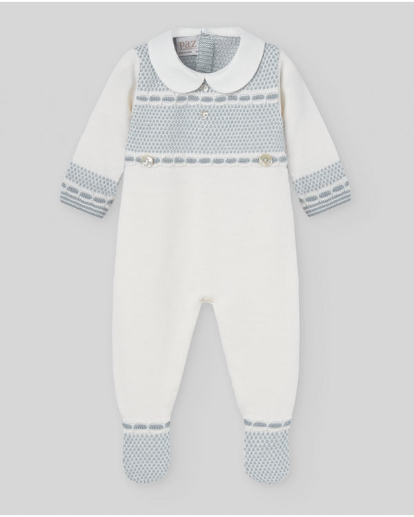 Paz Rodriguez tutina 100% LANA MERINO Panna/azzurro polvere con collo tondo