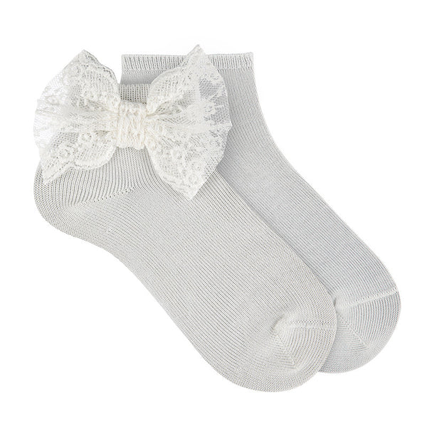 CONDOR CALZINO CORTO CON FIOCCO PIZZO LATTE