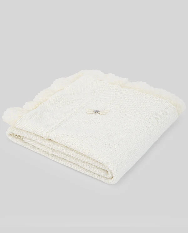 PAZ RODRIGUEZ COPERTA LANA PANNA CON PIZZO ECRù