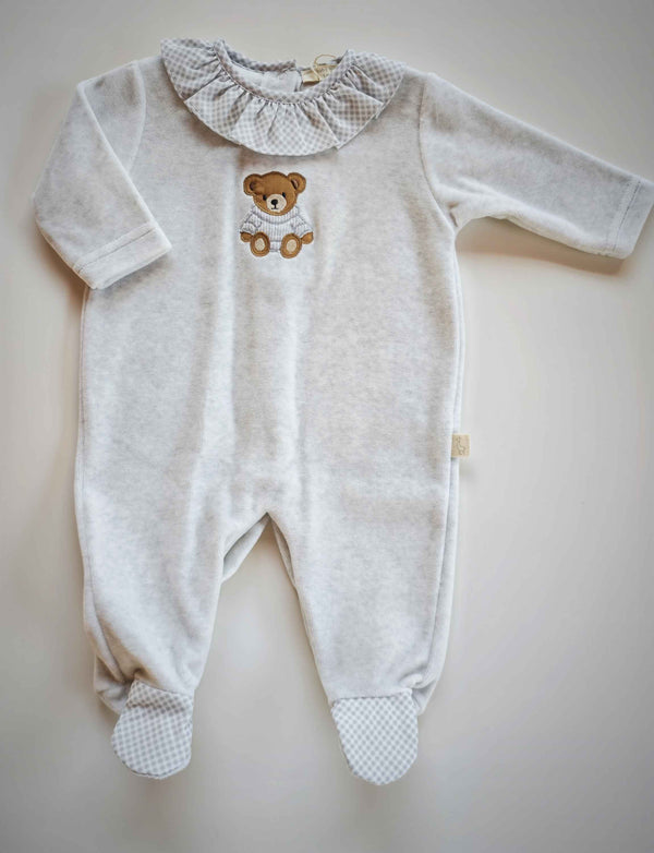 BABYGI TUTINA CINIGLIA GRIGIO PERLA CON COLLETTO VOLANT E ORSETTO
