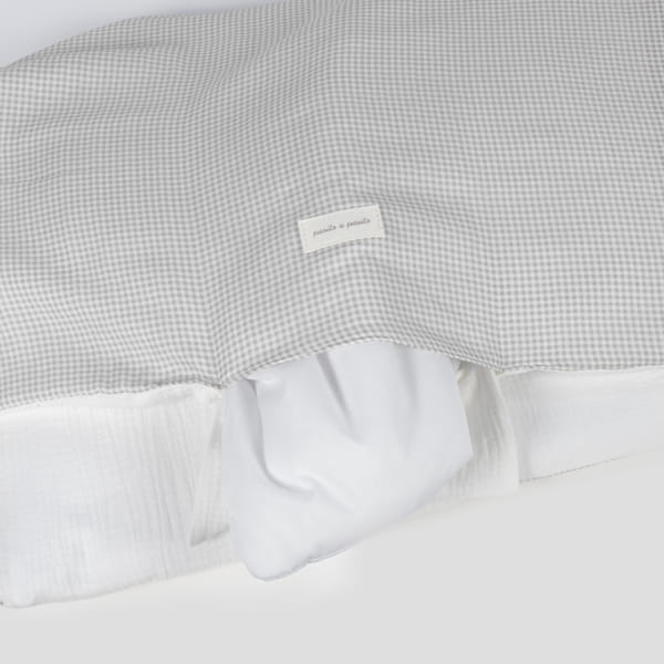 PASITO A PASITO PIUMINO PER CULLA + LENZUOLO CON ANGOLI + CUSCINO 90X50 CM LITTLE BLOOM VICHY GRIGIO TOG 2,5