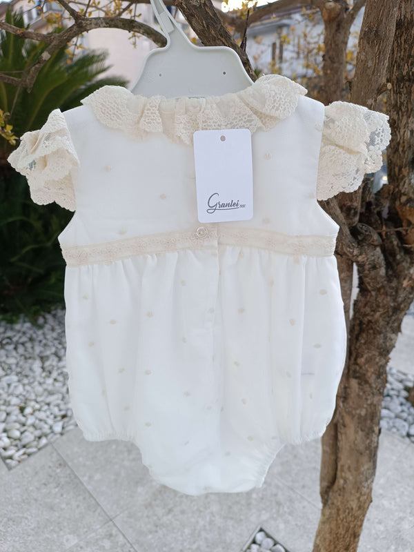 GRANLEI PAGLIACCETTO BIANCO ECRù CON PIZZO E POIS