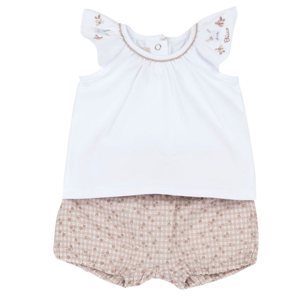 CHICCO COMPLETO PANTALONCINO E MAGLIA RICAMATA