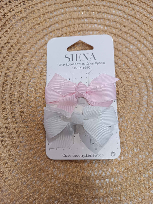 SIENA 2 PINZE CON FIOCCHI GROS GRAIN BIANCO/ROSA