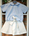 JO MILANO COMPLETO CAMICIA COTONE AZZURRA+BERMUDA LINO BIANCO