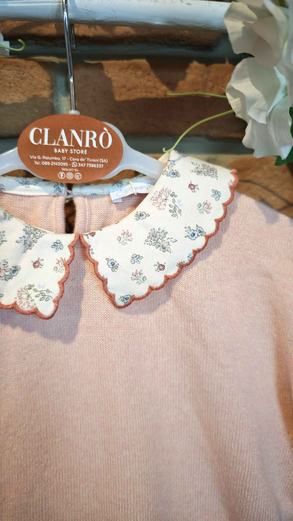 LARANJINHA MAGLIA ROSA CON COLLETTO IN TESSUTO FANTASIA I5766