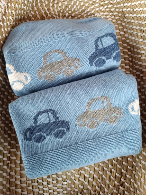 Jo Milano coperta lana pile macchinine azzurra
