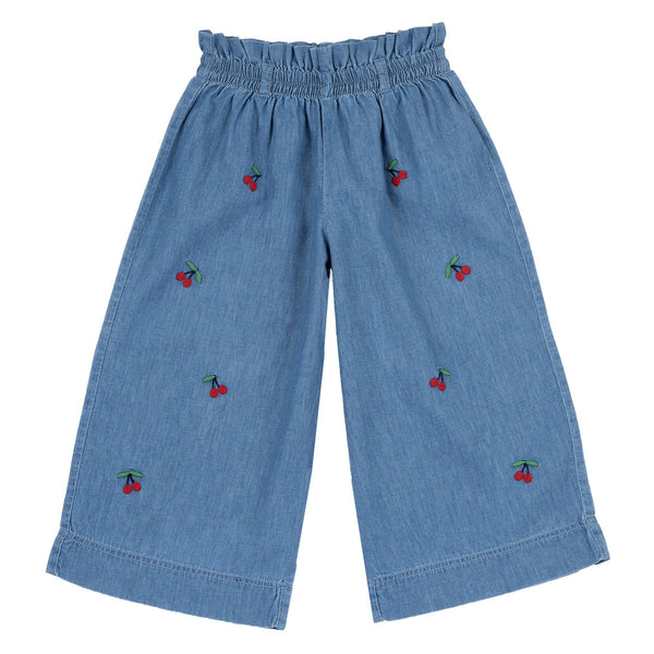 CHICCO JEANS LUNGHI A PALAZZO CON CILIEGINE RICAMATE
