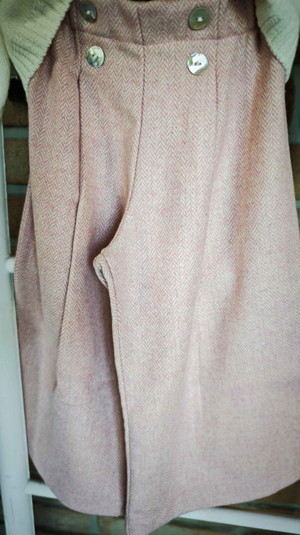 JO MILANO COMPLETO PANTALONE PALAZZO SPIGATO ROSA +MAGLIONCINO LANA PANNA CON FIOCCHETTI