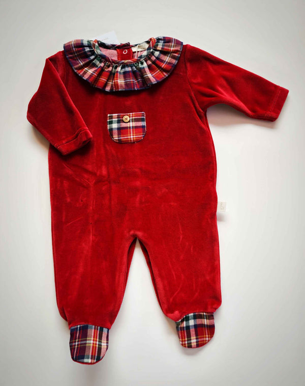 BABYGI TUTINA CINIGLIA ROSSA CON COLLO VOLANT TARTAN