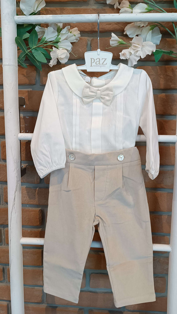 PAZ RODRIGUEZ COMPLETO CAMICIA+PANTALONE VELLUTO BEIGE