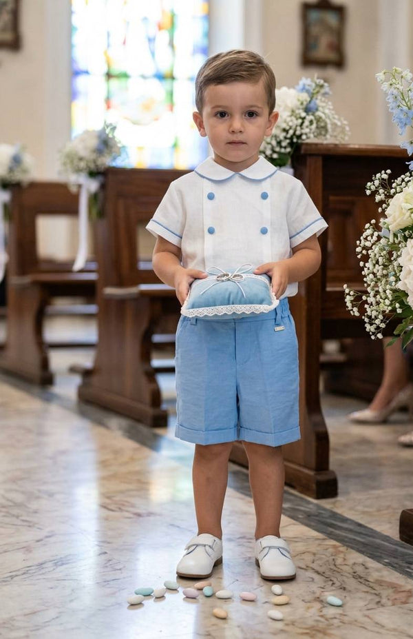 LE BEBè COMPLETO CAMICIA E BERMUDA BIANCO AZZURRO