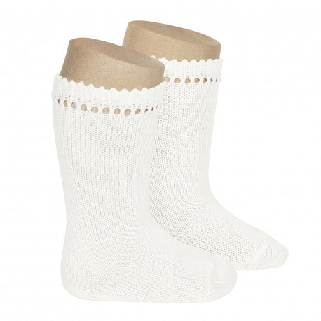 CONDOR CALZINO ALTO IN COTONE PERLE BIANCO