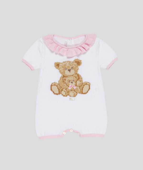 LE BEBè LBG6318 PAGLIACCETTO FILO NEONATA ORSETTO BIANCO-ROSA