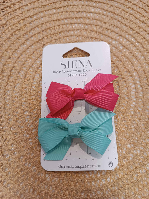 SIENA 2 PINZE CON FIOCCHI GROS GRAIN FUCSIA/TIFFANY