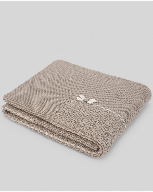 Paz Rodriguez coperta cotone/cachemire tortora lavorata