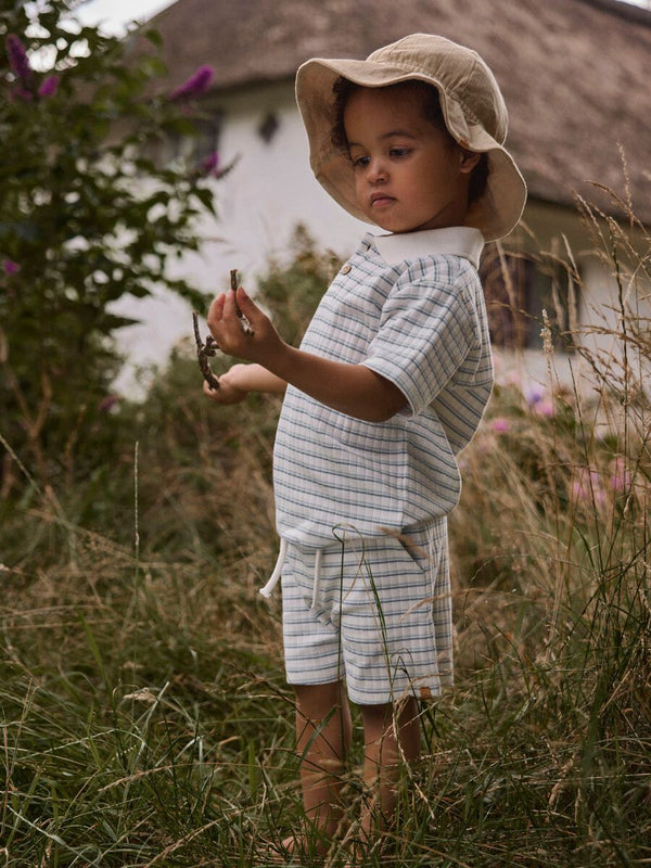LIL ATELIER PANTALONE BERMUDA A RIGHE BIANCO E AZZURRO