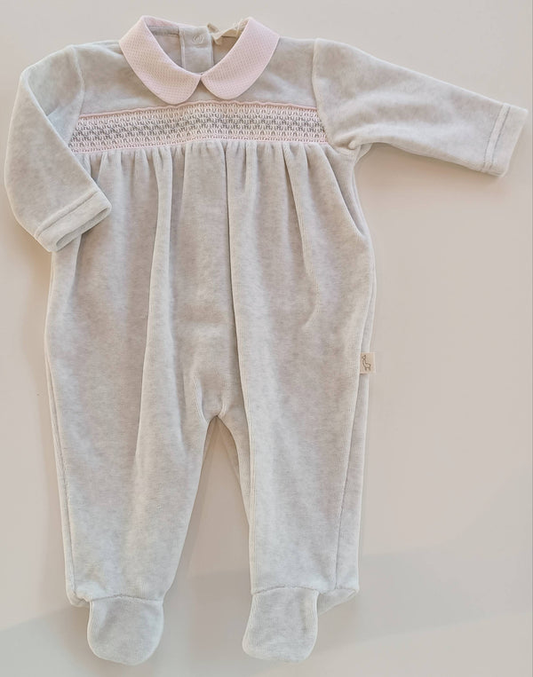 BABYGI TUTINA CINIGLIA GRIGIO PERLA E PUNTO SMOCK BIANCO/ROSA
