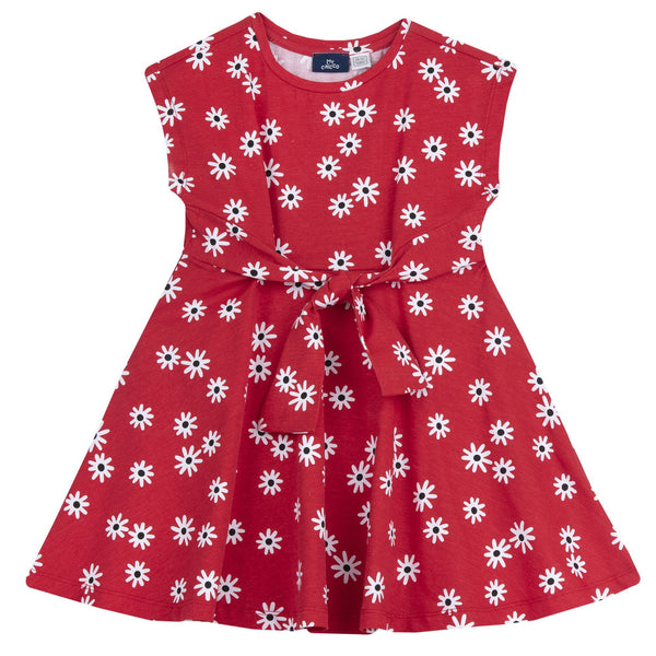 CHICCO ABITO MANICA CORTA ROSSO CON MARGHERITE BIANCHE
