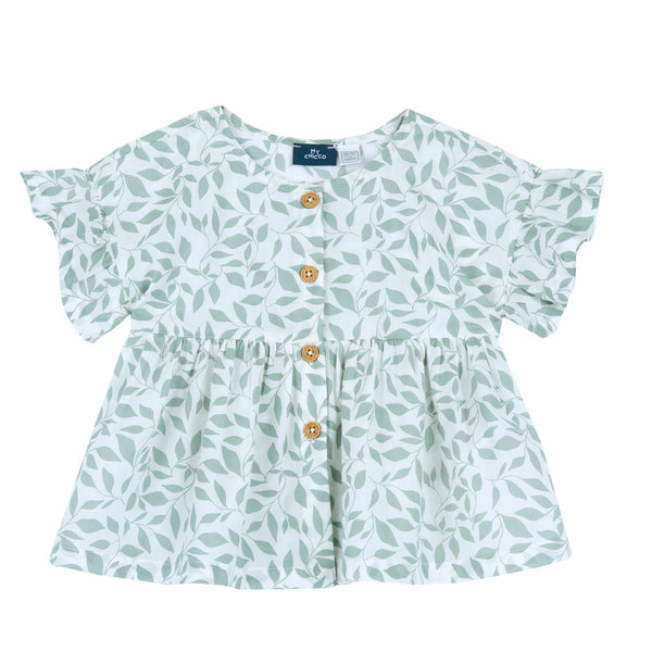 CHICCO CAMICIA MEZZA MANICA VOLANT FANTASIA FOGLIE VERDI