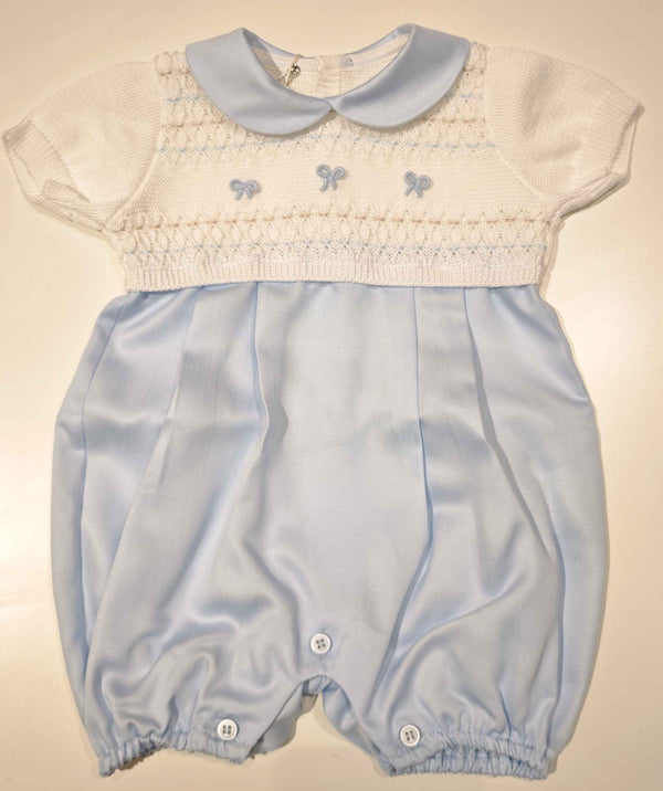 MARLù EK6521 PAGLIACCETTO FILO E TENCEL BIANCO/CIELO RICAMO POLVERE/NOCE