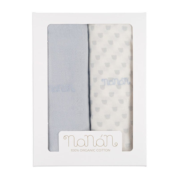 NANAN SET 2PZ MUSSOLE 120X120 AZZURRE
