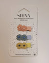 SIENA CONFEZIONE TRE MINI MOLLETTE A FORMA DI FIORE ROSA,AZZURRA,GIALLA 4CM