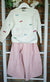 JO MILANO COMPLETO PANTALONE PALAZZO SPIGATO ROSA +MAGLIONCINO LANA PANNA CON FIOCCHETTI