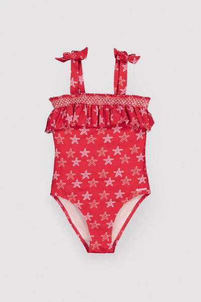 YSABEL MORA COSTUME Costume da bagno da bambina con volant stampato a stelle marine 95141