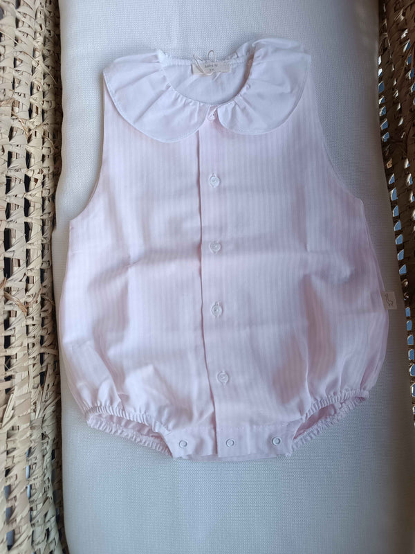 BABYGI PAGLIACCETTO A RIGHE ROSA E BIANCO CON COLLETTO