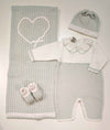 MARLù EK24 SET NASCITA TUTINA 0-3MESI +COPERTA+CAPPELLO+SCARPINA FILO BIANCO/VERDE SALVIA