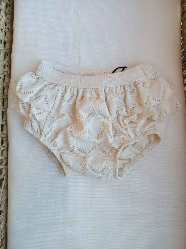 LIL ATELIER COSTUME CULOTTE PANNA CON RICAMO E ROUCHES