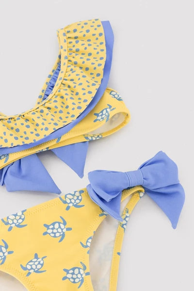 YSABEL MORA Bikini da bambina con volant e fiocchi, stampa tartaruga 95150