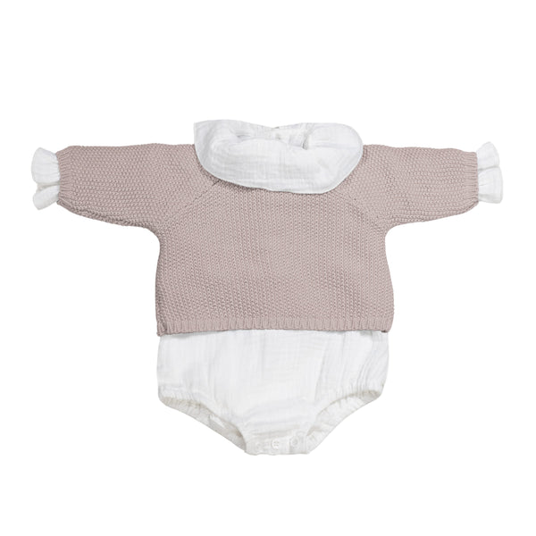 PASITO A PASITO SET MAGLIA IN TRICOT + CULOTTE + BODY BAMBULA ROSA 0-1 MESE
