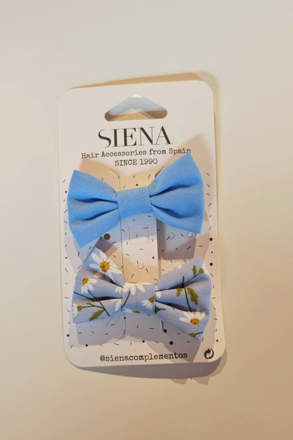 SIENA 2 PINZE CON FIOCCHI TESSUTO TINTA UNITA E FANTASIA AZZURRO