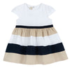 CHICCO ABITO MANICA CORTA BIANCO CON GONNA A RIGHE BEIGE E BLU