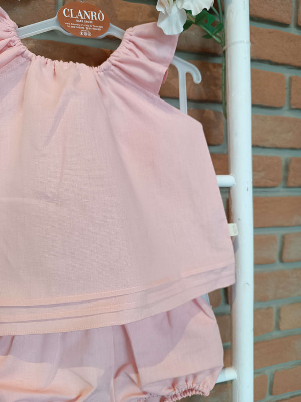 BABYGI COMPLETO BLUSA E CULOTTE IN LINO ROSA