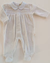 BABYGI TUTINA CINIGLIA GRIGIO PERLA E PUNTO SMOCK BIANCO/AZZURRO