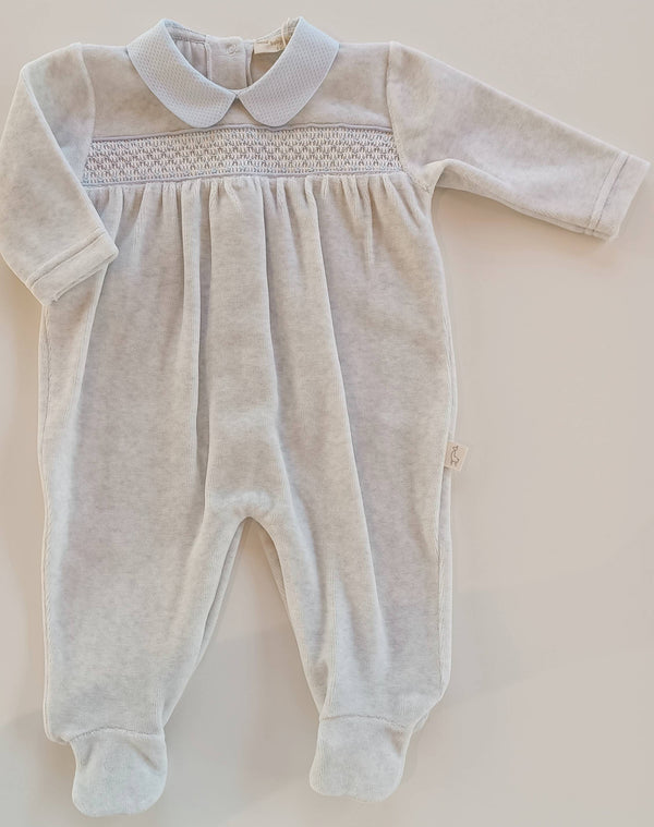 BABYGI TUTINA CINIGLIA GRIGIO PERLA E PUNTO SMOCK BIANCO/AZZURRO