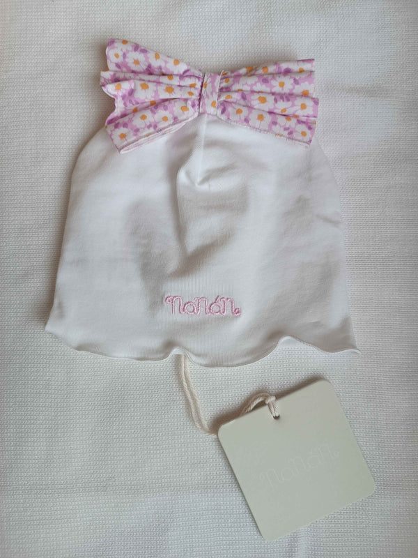 NANAN CAPPELLO BIANCO CON FIOCCO MARGHERITE LILLA